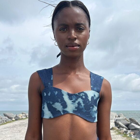 Orire The Bubi Hand Dyed Denim Crop Top in Blue - Picture 3 of 7